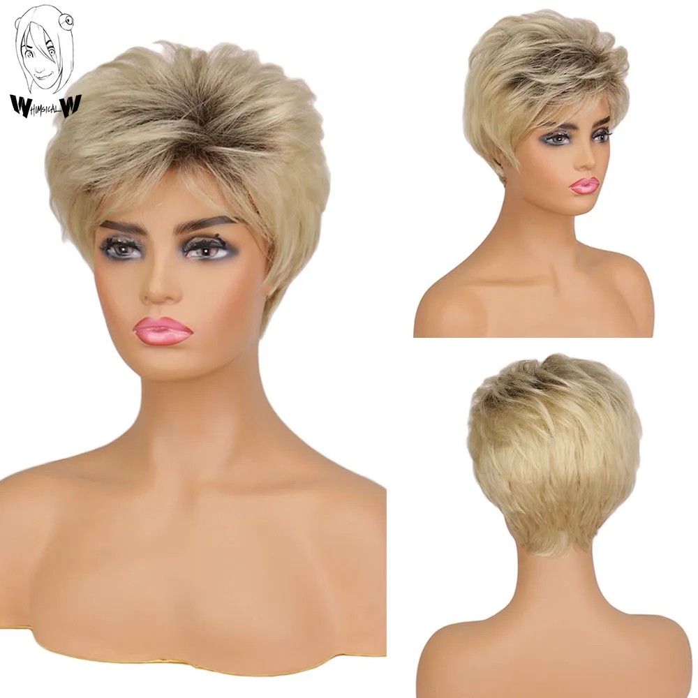WHIMSICAL W Synthetic Pixie Short Blonde Wig for White Women Synthetic Hair Natural Blonde Wigs