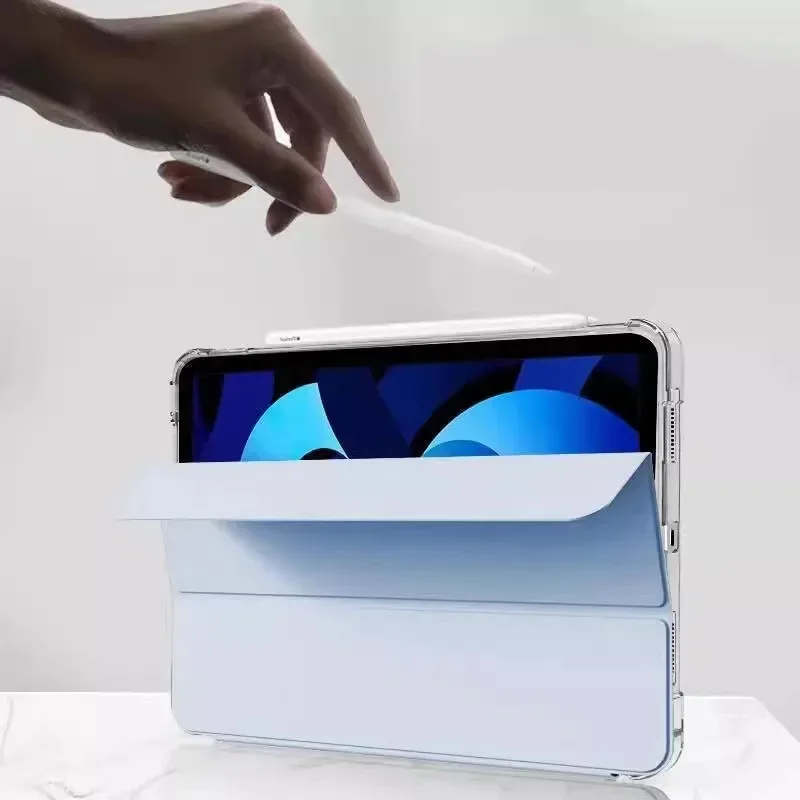 Clear Pen Slot Tablet Case with Three-Fold Leather Cover
