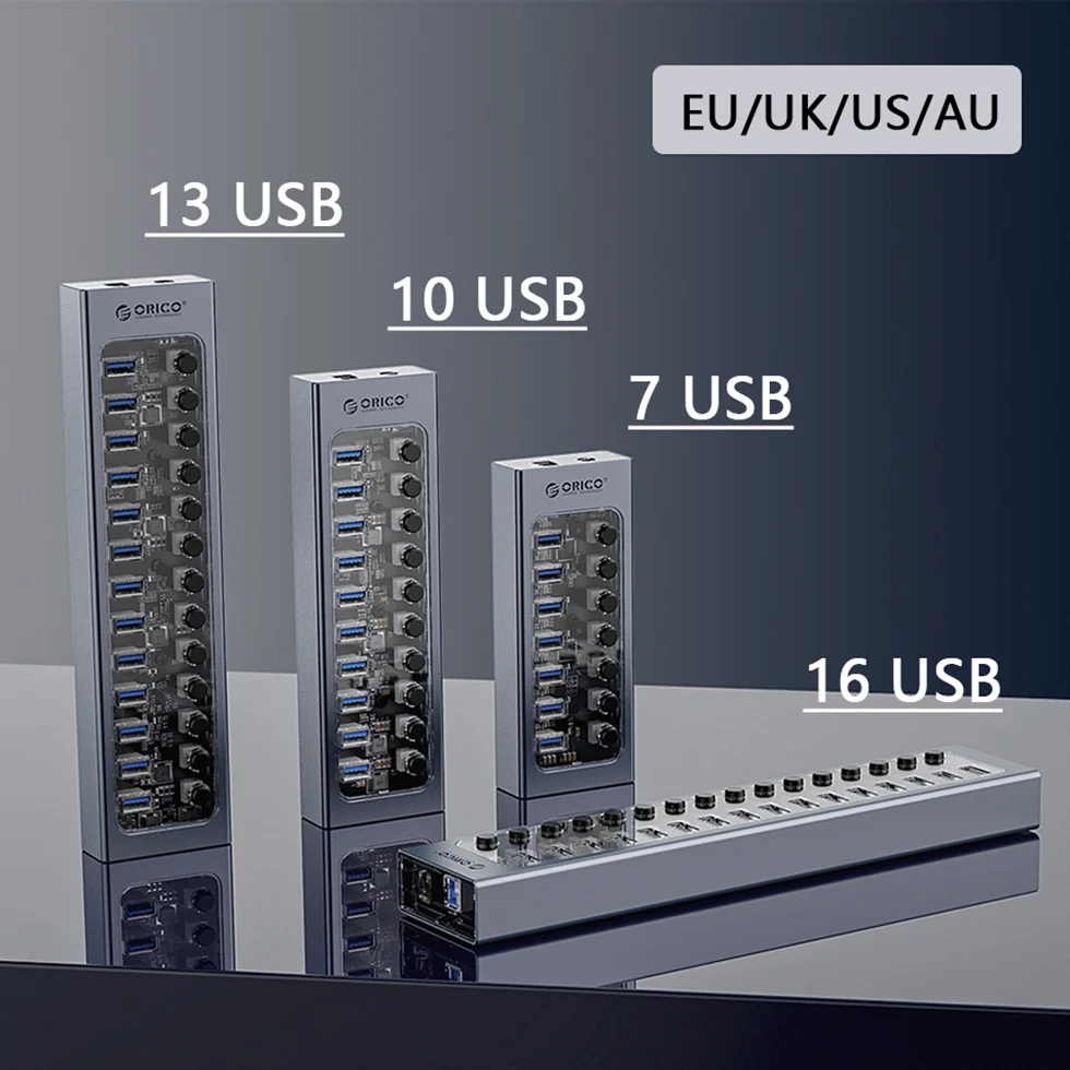 Orico-powered Usb Hub Splitter Socket com Multi Usb 3.0 Port Slot Plug On-off Switch Dock Power Strip Adapter para pc Laptop - Imagem 6