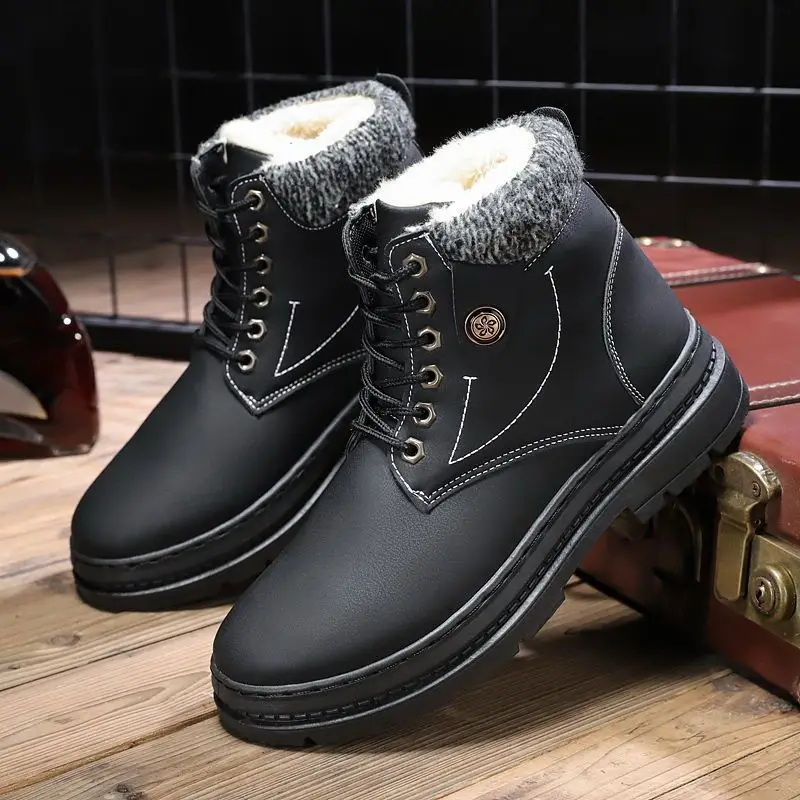 Winter Men's Snow Boots Plush and Thickened High Cut Cotton Shoes for Men Warm Martin Boots Mens Outdoor Casual Shoes