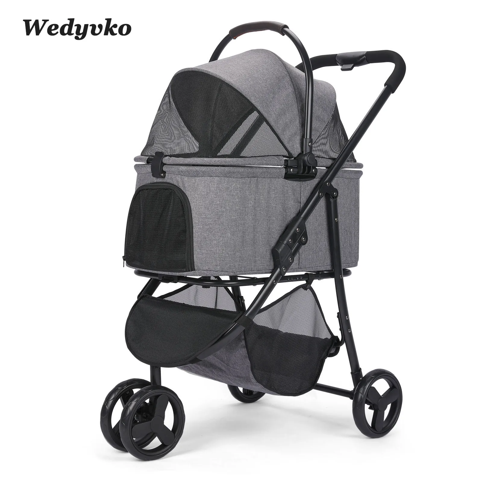  ﻿ Wedyvko Pet Stroller Foldable Dog Puppy Stroller with Brakes Storage Basket Detachable Basket for Small to Medium Dog Nest