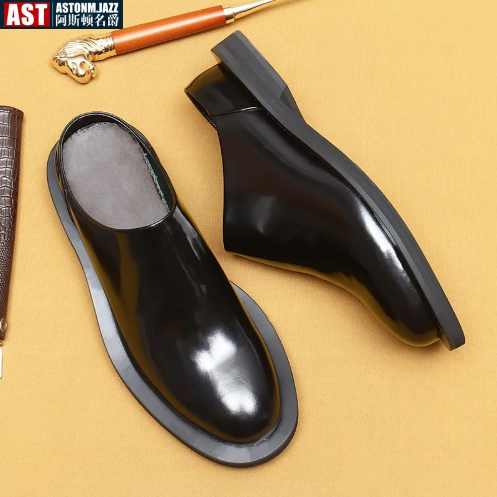 Men Slippers Genuine Leather Loafers Moccasins Casual Non-slip Italian Summer
