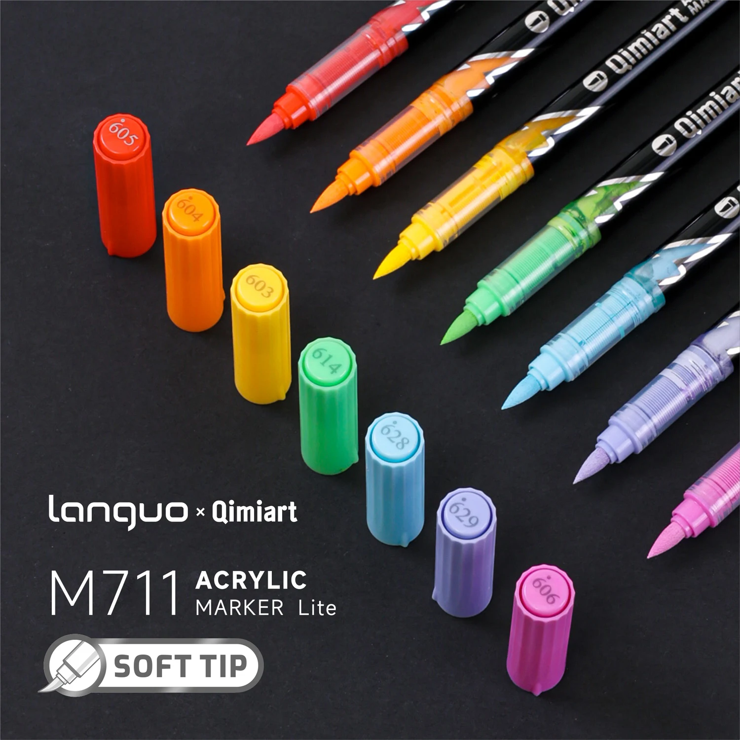 블루 프루트 × 키미아트 M711 소프트팁 다이렉트 리퀴드 아크릴 마커, 24/36/60가지 색상으로 제공, 0.0mm의 제어 가능한 선 굵기의 탄성 소프트 팁 7-5mm, 부드러운 잉크 출력을 위한 내장형