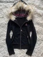 Black Goth Hoodie Women's Clothes Letter Skull Embroidery Zipper Y2k Coat Fashion Hooded Jacket Japanese Sweatshirts Y2K Tops 2