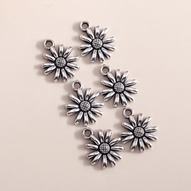 Leslie 50 Stück vergoldete, versilberte Sonnenblumen-Charms-Anhänger für Armbänder, Halsketten, Ohrringe, DIY handgefertigte Schmuckherstellung – Detail 4