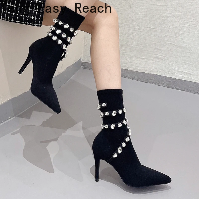 

In 2023, Two New Heel Height 11CM 8.5CM Diamond Slim Socks and Boots Are Versatile 35-42
