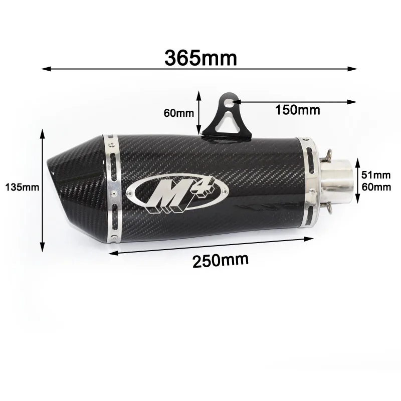 Tubo De Escape De Fibra De Carbono Para Moto - Diámetro 60 Mm, Universal, Para Z900, Z1000, Ninja 250/400, Incluye Abrazadera