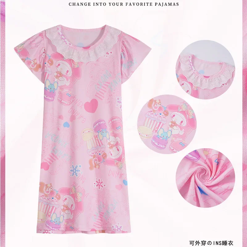 Girls Summer Dress Nightdress Stitch Cartoon Clothes Pajamas Children's Clothing ShortSleeve Pajamas Dress Kids Family Wear