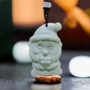 Natural Real Jade Santa Claus Pendant Necklace Amulet Carved Jewelry Gemstones Charm Gifts for Women Men Talismans Accessories