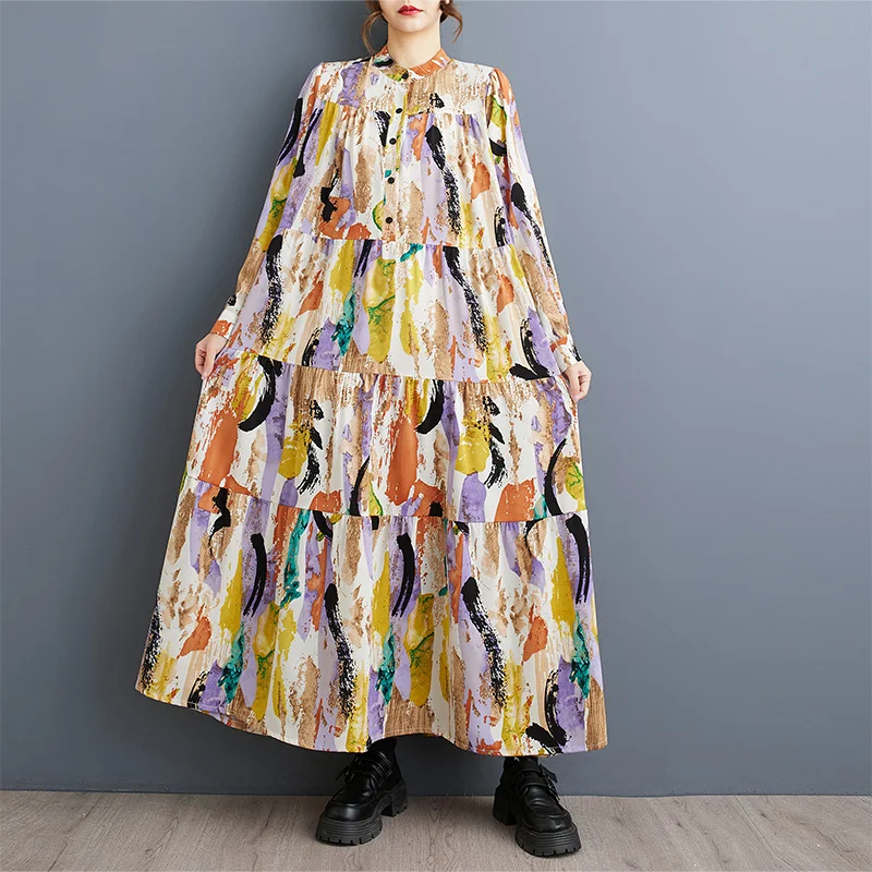 فستان ربيعي جديد مقاس كبير للنساء 2025 رداء برقبة...