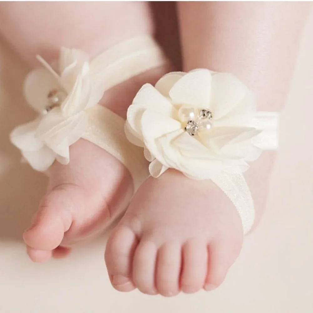 Fashion 2pcs/pair Boutique Chiffon Flower Newborn Toddler Barefoot