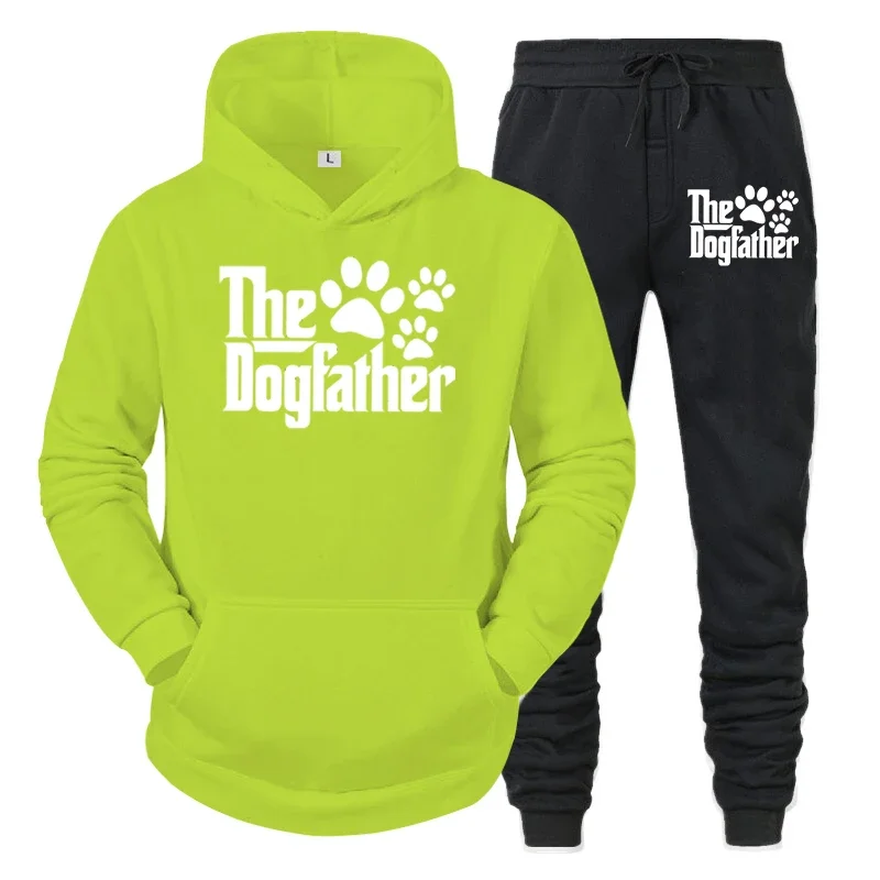 thumbnail image 1 of Sudadera con capucha y pantalón de manga larga con estampado divertido de pata de perro para hombre, conjunto de 2 piezas para amantes de los perros "The Dogfather", 1 of 4