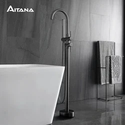 Classic black brass bathroom faucet, Floor Stand design, double handle, hot and cold control, luxury hotel bathtub faucet
