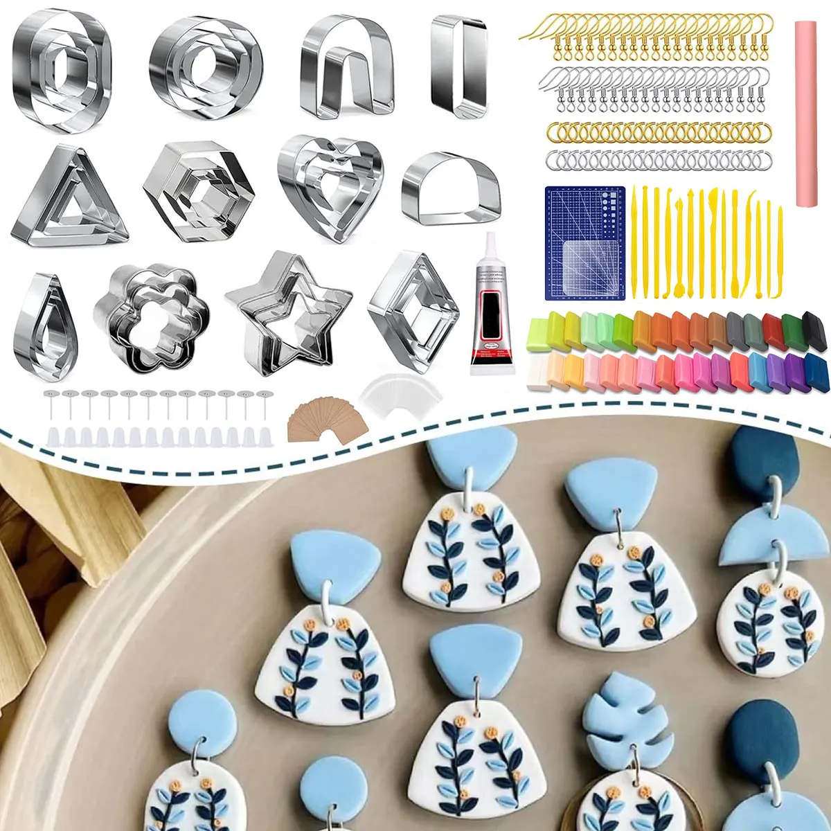 Polymer Clay Earring Making Kit Include 30Pcs Polymer Clay Earring Cutters  Molds, 32Colors Clay, Tools, Rollers - AliExpress