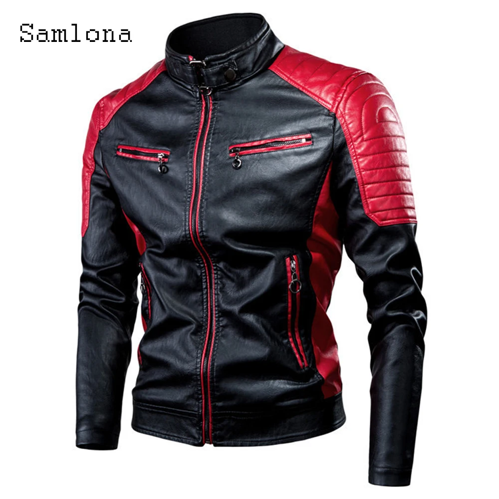 

Mens Patchwork Pu Leather Jackets 2023 Stylish simplicity Fashion Zipper Pocket Outerwear Men Street Leather Motorcycle Jacket