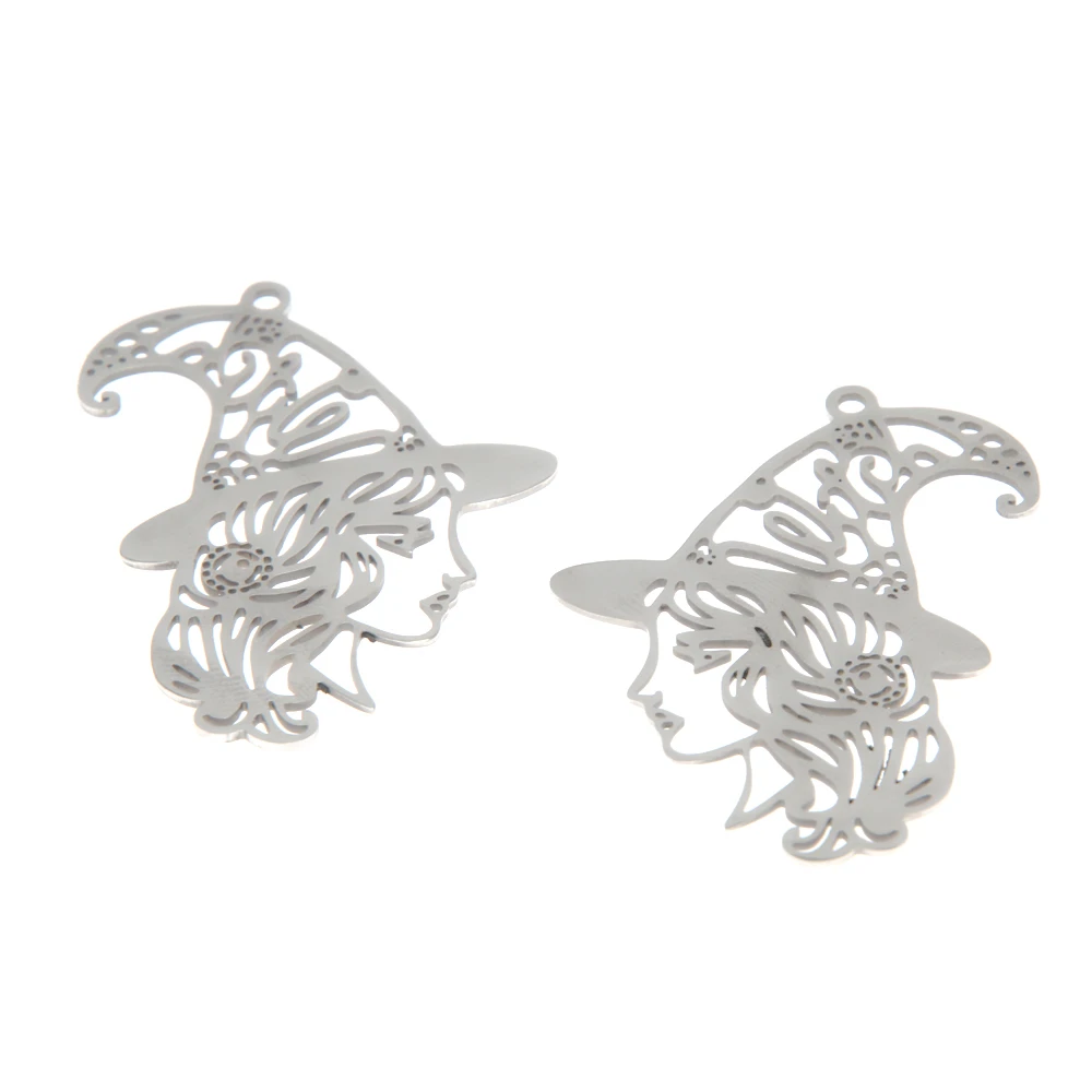 

5pcs/lot Witch charm Witch Hat Witch Girl Face Stainless steel Charm pendant 47x33mm