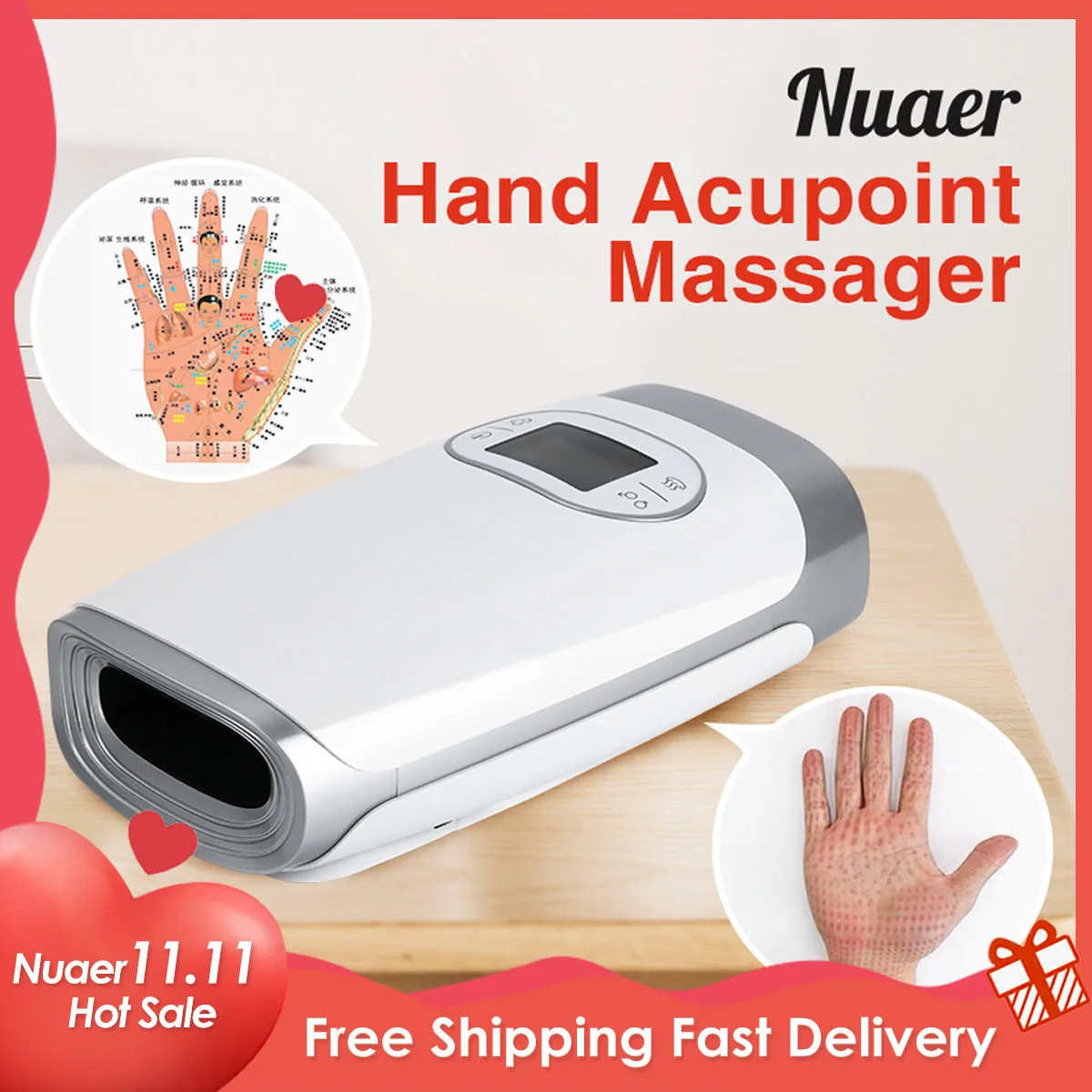 Hand Massager Acupoint Massage Heated Physiotherapy Air Compression