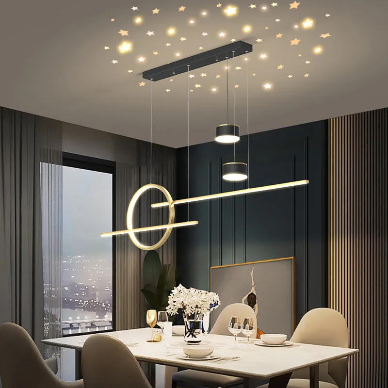 

Modern Led Nordic Starry Ceiling Chandeliers Creative Decor Dining Room Table Pendant Lamp Strip Hanging Light Luster Fixtures