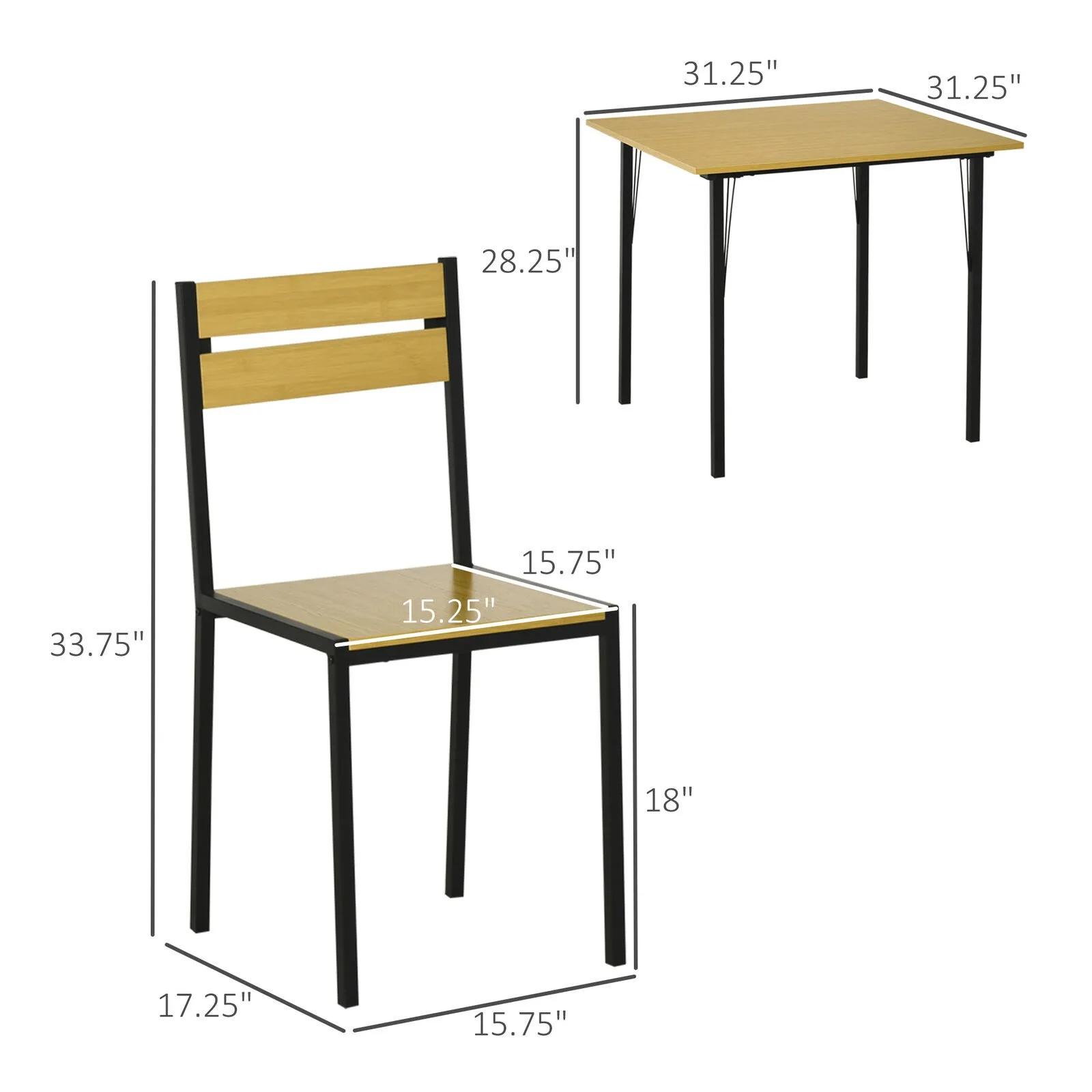3-Piece Dining Room Kitchen Table & 2 Chairs Furniture Set for Home, Bamboo United States