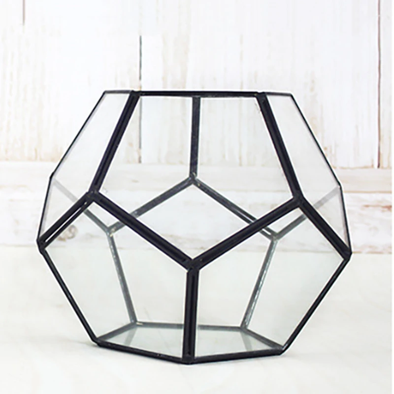 Black Glass Geometric Terrarium Container Window Sill Decor Flower Pot Balcony Planter Diy Jewelry Box