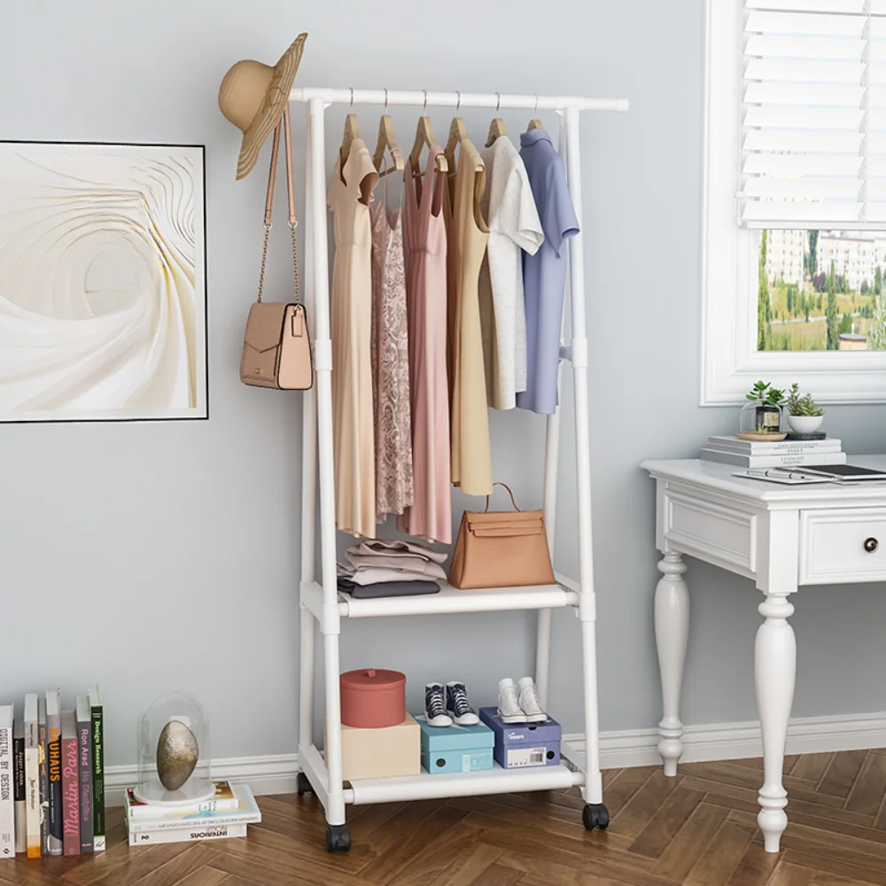 Standing Clothes Rack Movable Floor Standing Coat Rack Telescopic Design with Wheels Multifunctional Hanger Clothes Hats Shoes