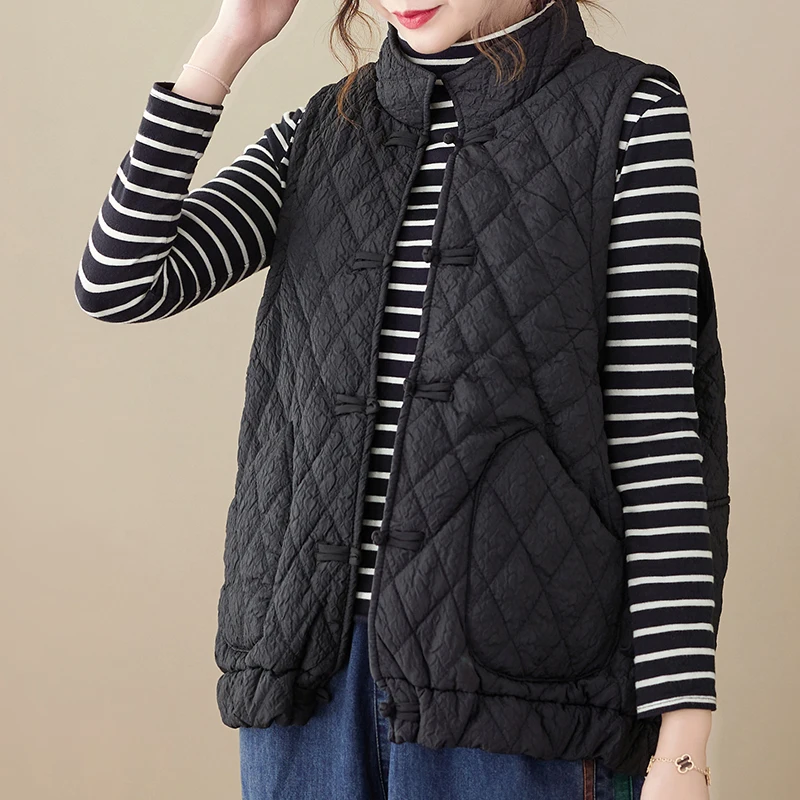 Winter Maternity Vest Coat with Pocket Stand Collar Pregnant Woman Sleeveless Jacket Button Fly Women Outerwear Black White