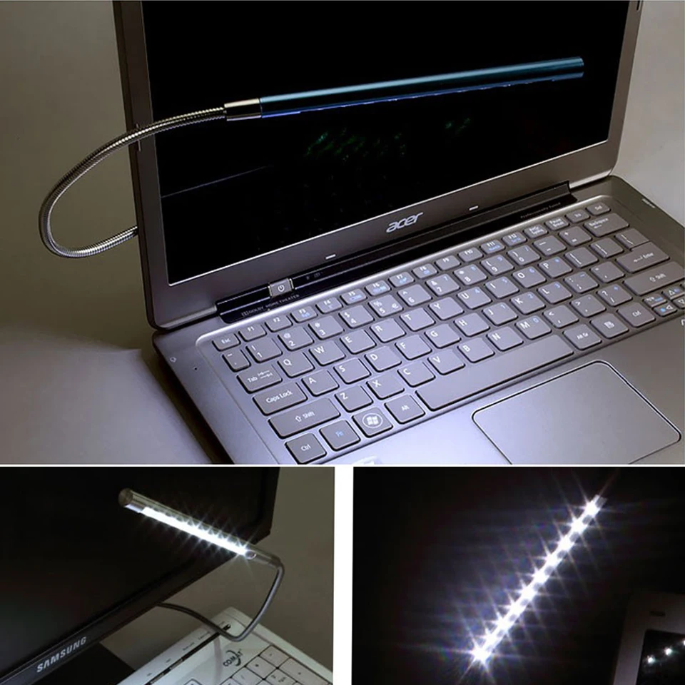 Luce LED USB Per Laptop - Lampada Flessibile, 10 LED, Regolabile, Per Lettura E Lavoro