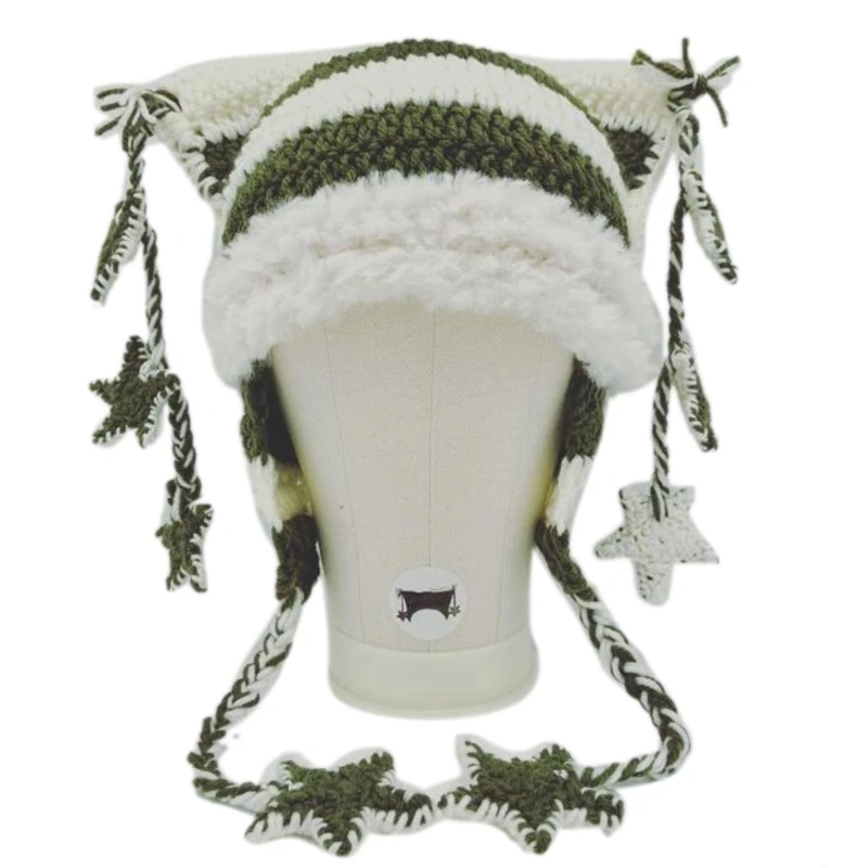 Adults Teens Handmade Cat Ear Shape Knitted Hat Fluffy Winter Warmer Cycling Hat 5