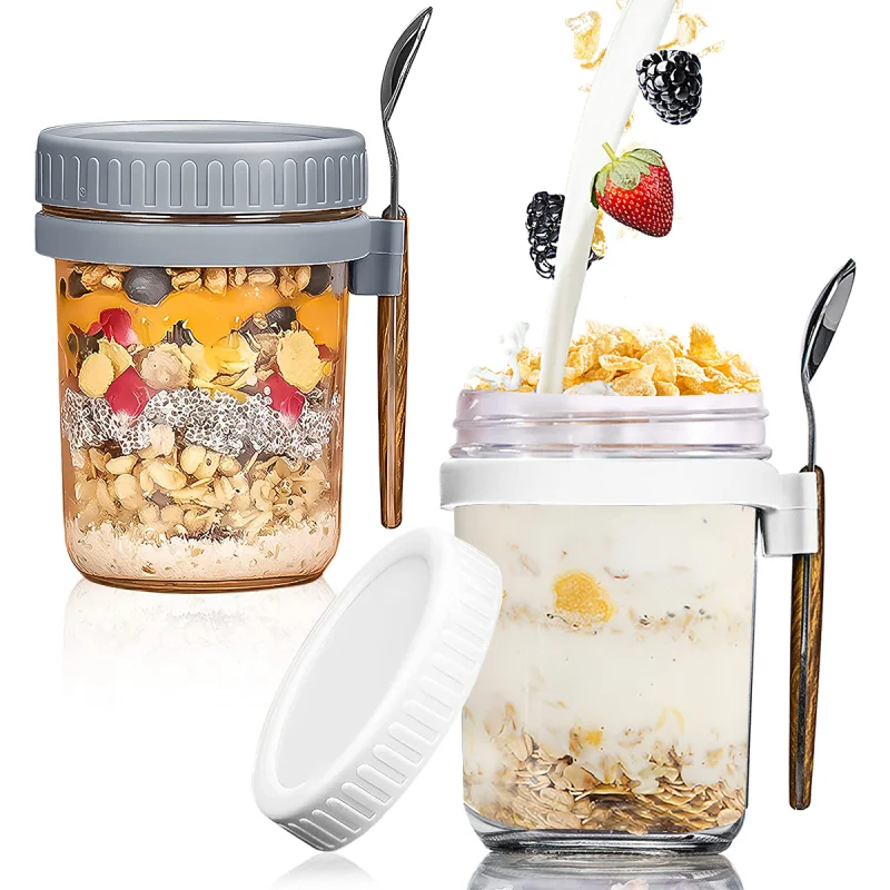 Overnight Oats Jars Overnight Oats Container With Lid And Spoon 14 Oz  Cereal Milk Vegetable And Fruit Salad Storage Container - AliExpress