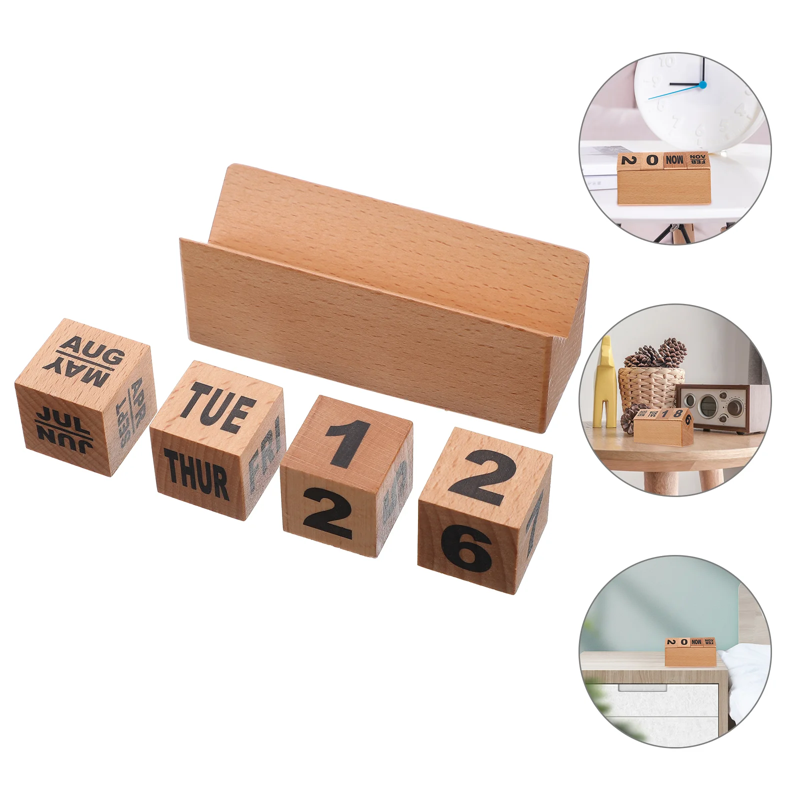 

Vintage Office Decor Building Block Calendar Wooden Blocks with Phone Slot Office Decorative Desktop Office