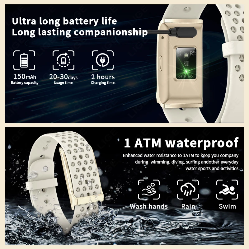 LIGE Smart Watch Women Men Fitness Bracelet Sport Band Heart Rate Blood Pressure Sleep Monitor Health Smartwatch for Android iOS