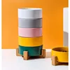 Cat bowl cerami double bowl water bowl integrated wooden rack protects cervical spine high-legged dog bowl dog bowl 2