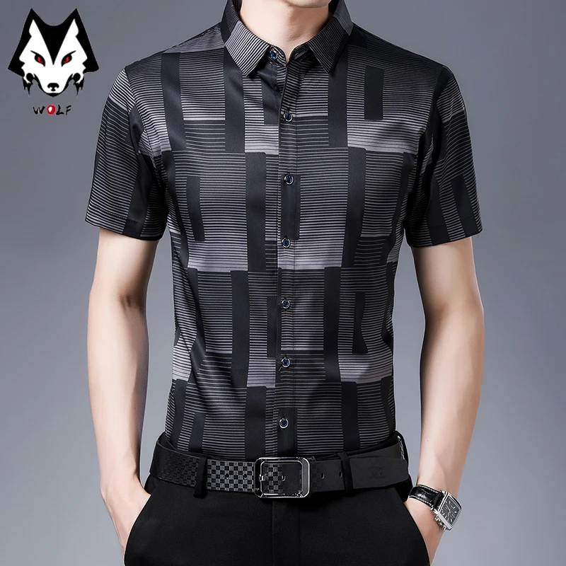 Spring/Summer Men's Striped Short Sleeve Shirts Men's Sleeves Slim Fit Casual Shirts