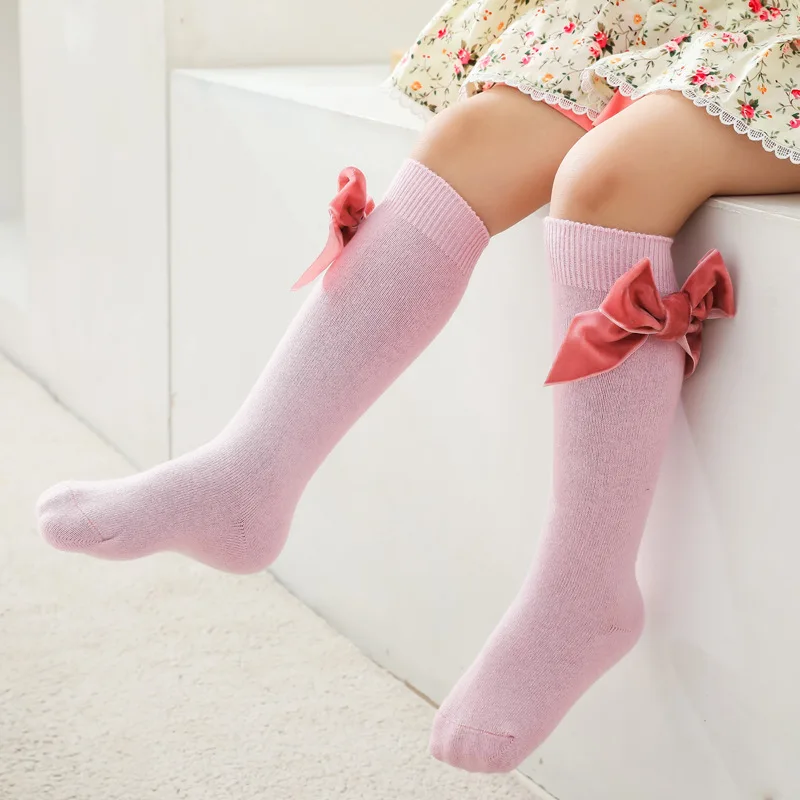 Toddler Baby Girls Knee High Long Socks Bow Cotton Casual Stockings Newborn  Baby Girls Knee High Socks