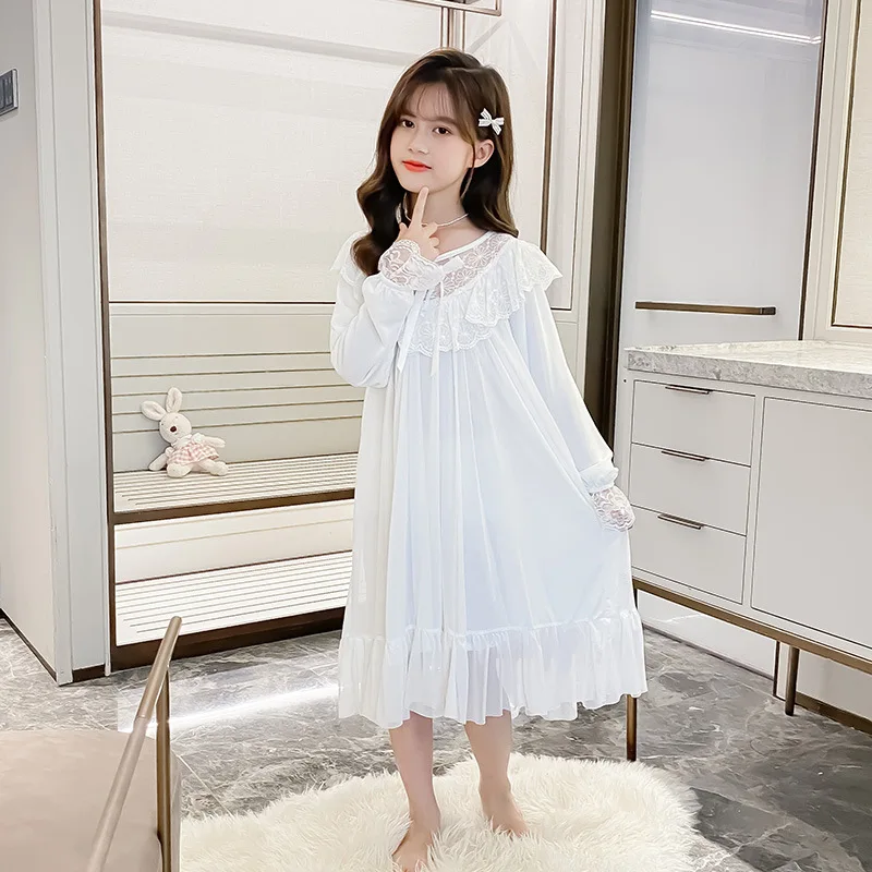 Cute Children Girl's Lolita Dress Princess Sleepshirts Lace Ruffle  Nightgowns.Victorian Toddler Kids Nightdress Sleep Loungewear