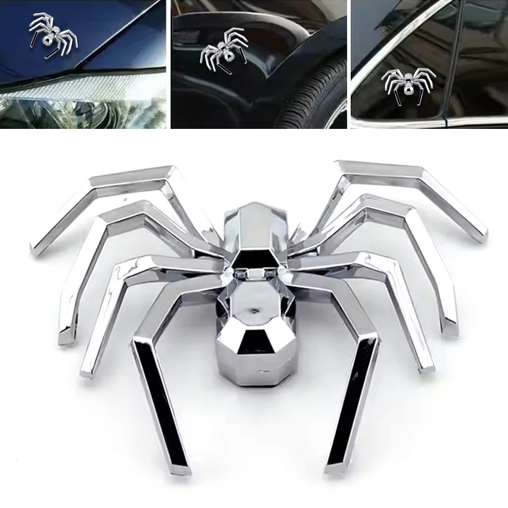 3D spider car emblem sticker in silver ABS