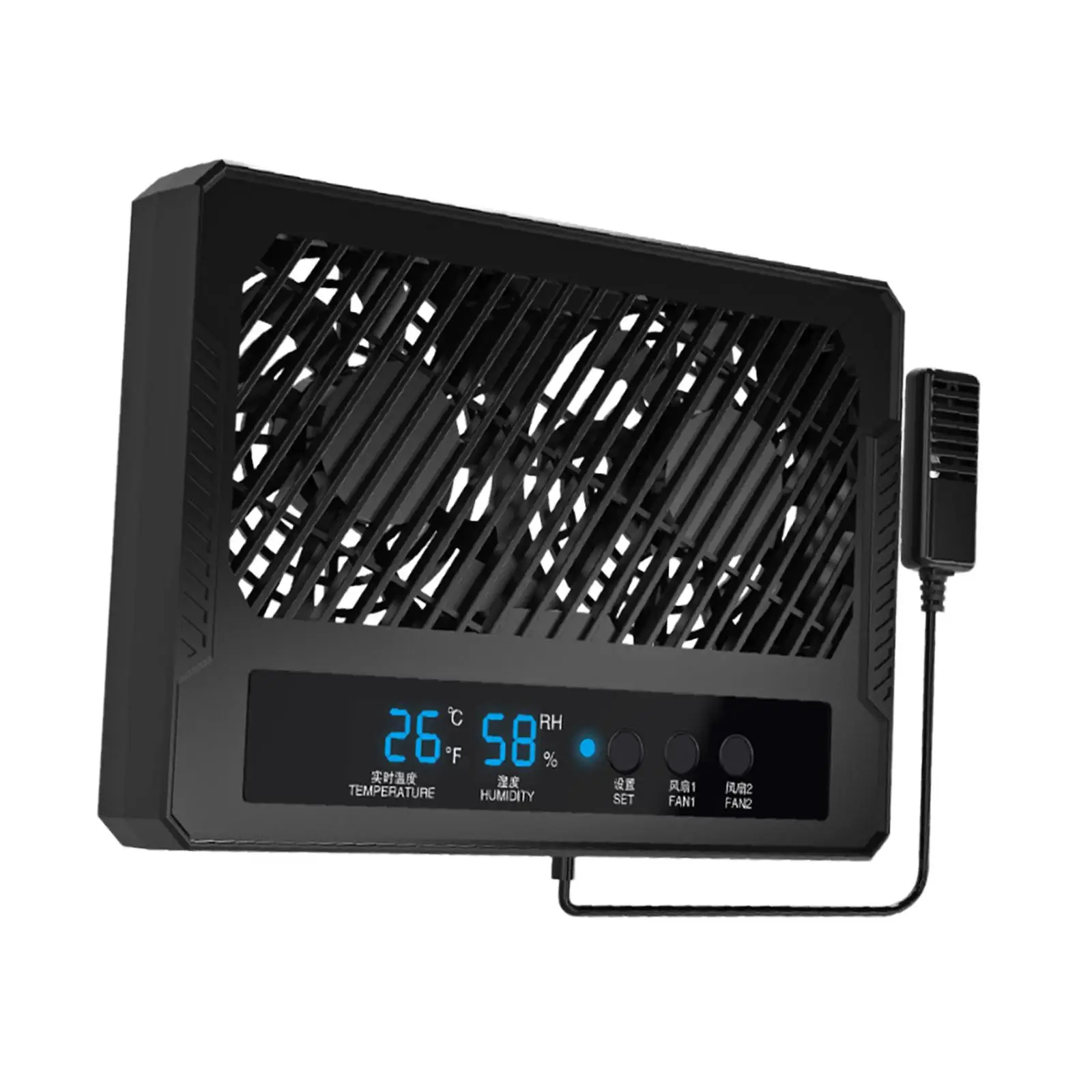 Reptile Fan Thermometer Hygrometer Temperature and Humidity Meter Humidity Controller Dehumidifier for Snake Tortoise Gecko