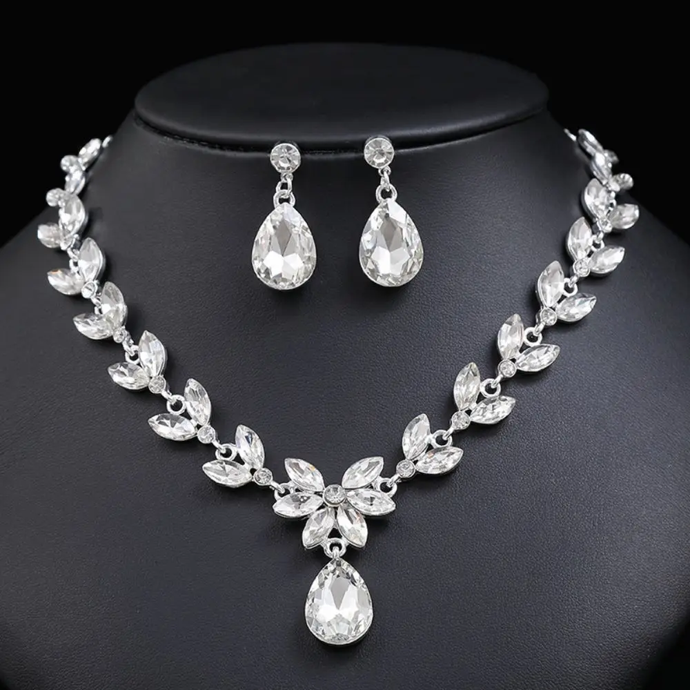 

Rhinestone Bride Jewelry Sets for Women Luxury Flower Choker Necklace Earrings Wedding Dress Bridal Necklace Sets Fashion