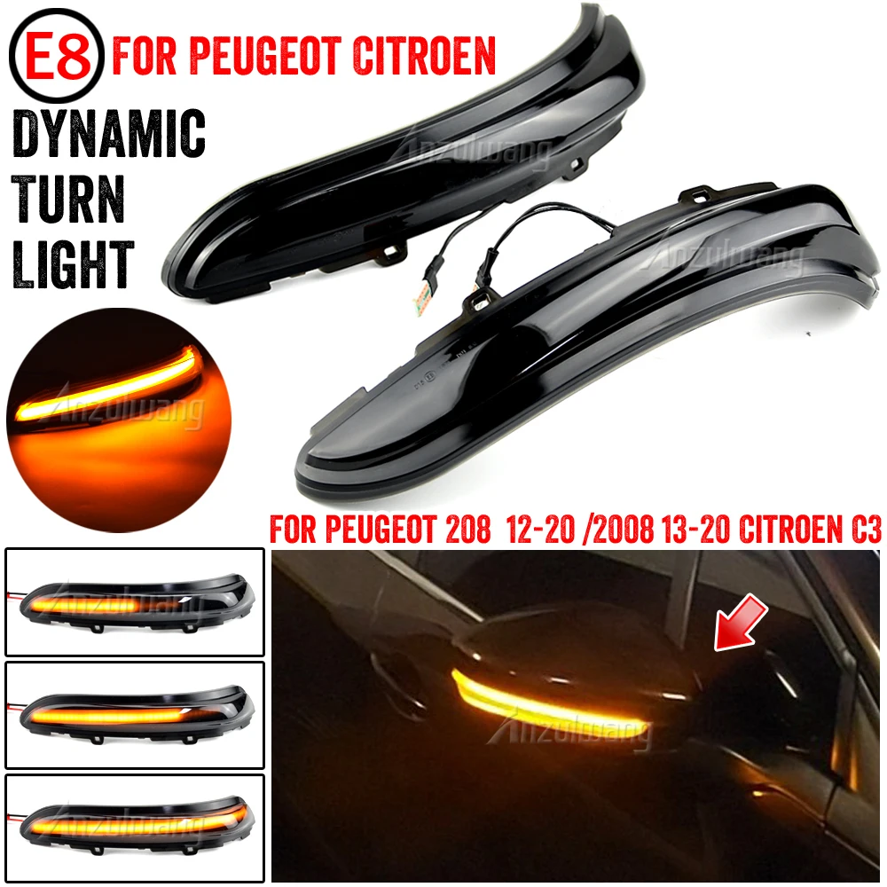LED Dynamic Turn Signal Light For Peugeot 208 2008 2012 2020 Citroen C3