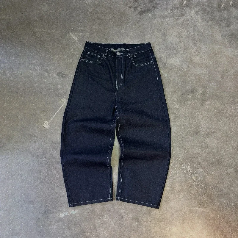 Vintage Black Denim Jeans Trendy Disc Embroidery Men And Women Wide Leg Pants Hip Hop Harajuku Streetwear Casual Baggy Jeans 3