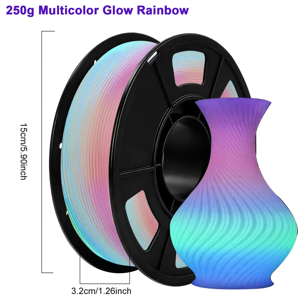 250g Glow in The Dark Filament Multicolor, Green, Blue, Purple and Rainbow, PLA Filament 1.75 mm, 3D Printer Filament Bundle image 2