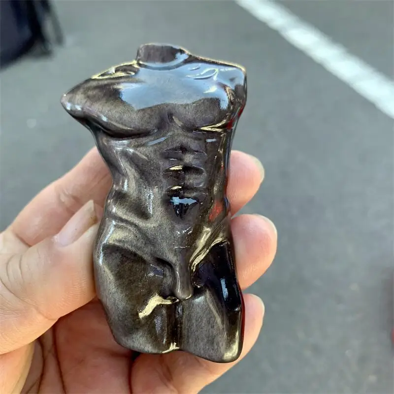 Natural Silver Obsidian Male Body Carving Crystal Crafts For Home Office Decoration Or Birthday Present 1PCS 5