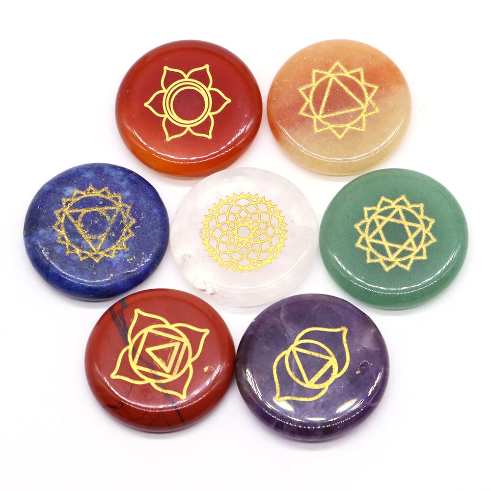 7 Chakra Natuursteen Helende Reiki Kristal Set Wicca Gepolijste Energie Palmzak Edelsteen Spirituele Producten Meditatie 25Mm