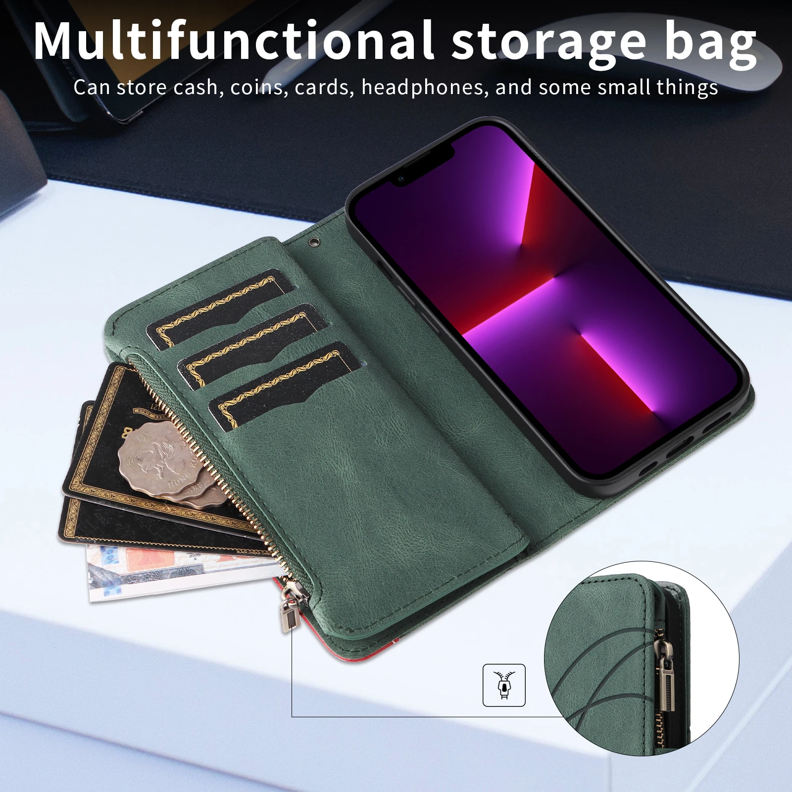 Premium Flip Leather Wallet Phone Case with Multi Card Slots