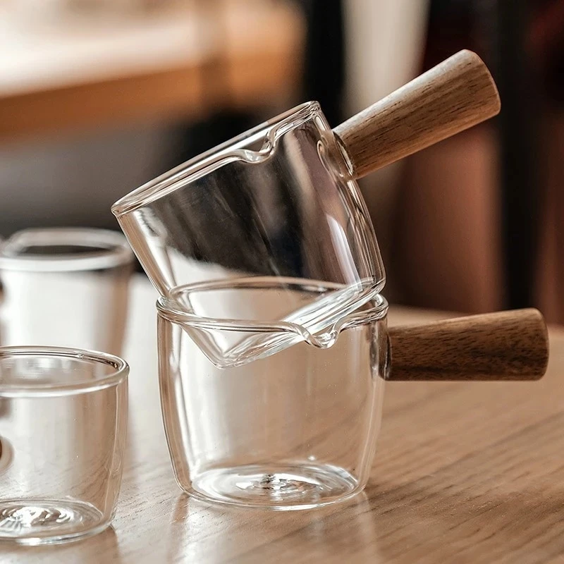 Description Picture 3 of itemGlass Measuring Cup Wood Handle Glass Espresso Measuring Cup Single Milk Coffee Clear Jug Coffee Supplies Kitchen Measure Mug