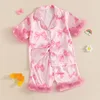 Children s Girls Summer Pajama Set with Cute Bow Print Short Sleeve Shirt and Elastic Waist Shorts - 2 Piece Lounge Suit 4