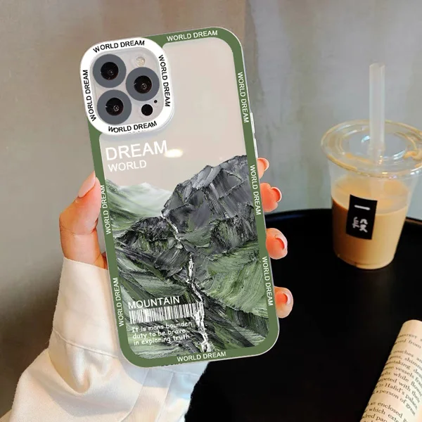 Transparente Handyhülle mit Schneeberg-Landschaft für iPhone 7 8 Plus SE2 13 12 11 14 Pro Max X XR XS Luxuriöse Klare Rückseite – Detail 2