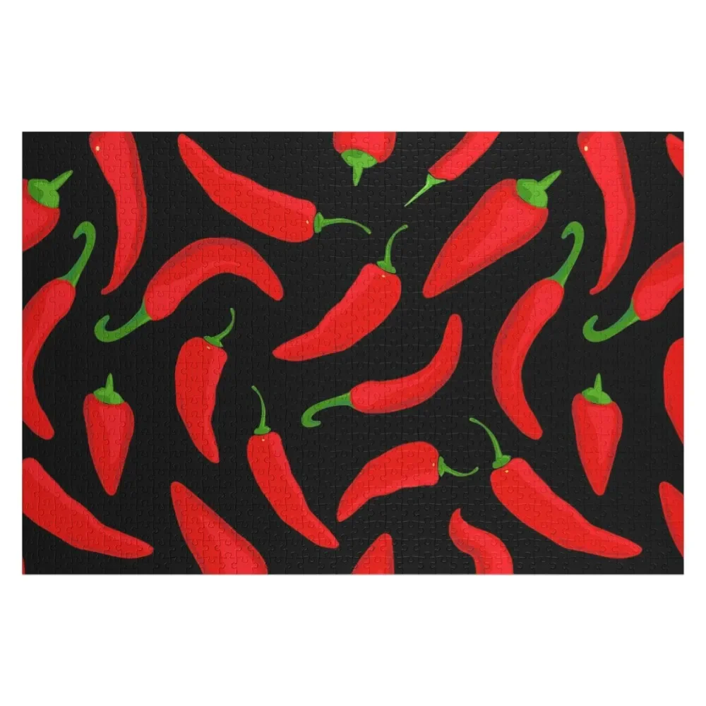 

Red Chilli Pepper Pattern on Black Jigsaw Puzzle Custom Name Child Toy Children Puzzle