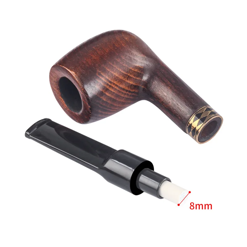 Beech Wood 9mm Filter Pipe For Cut Tobacco Bent Type Handle Handmade Smoking Pipe With Accessory Retro Gentleman Father's Gift