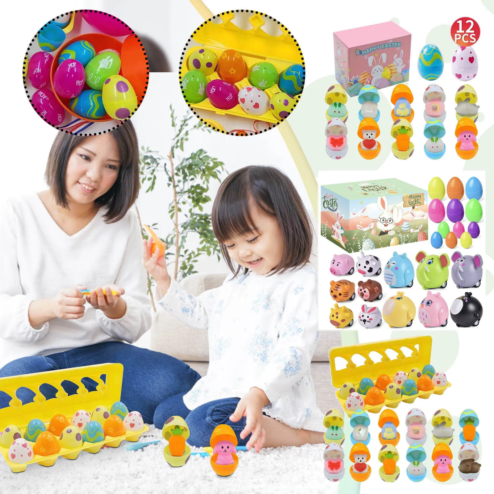 12-18pcs Easter Eggs Prefilled With Squishy Toy Kids Easter Egg Hunt ...